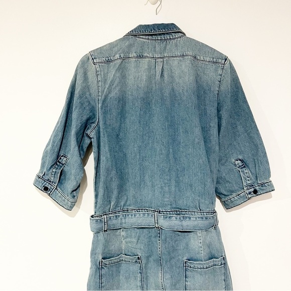 NWT BA&SH Frida Denim Jean Belted Collared Patch Pocket Jumpsuit Size Large - Picture 14 of 15